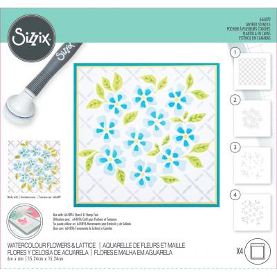 Sizzix Layered Stencils - Watercolour Flowers & Lattice