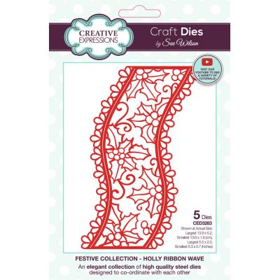 Creative Expressions Sue Wilson Craft Die - Festive Holly Ribbon Wave