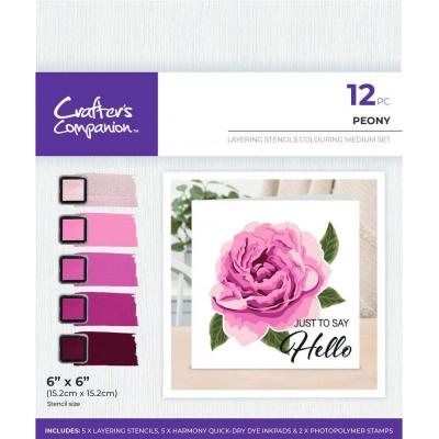 Crafter's Companion Colouring Medium Set Layering Stencils - Peony